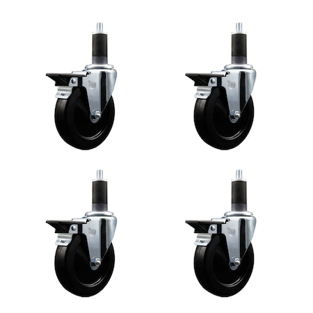 Service Caster 5'' Soft Rubber Swivel 1-1/4'' Expanding Stem Caster Set with Brake, 4PK SCC-EX20S514-SRS-PLB-114-4